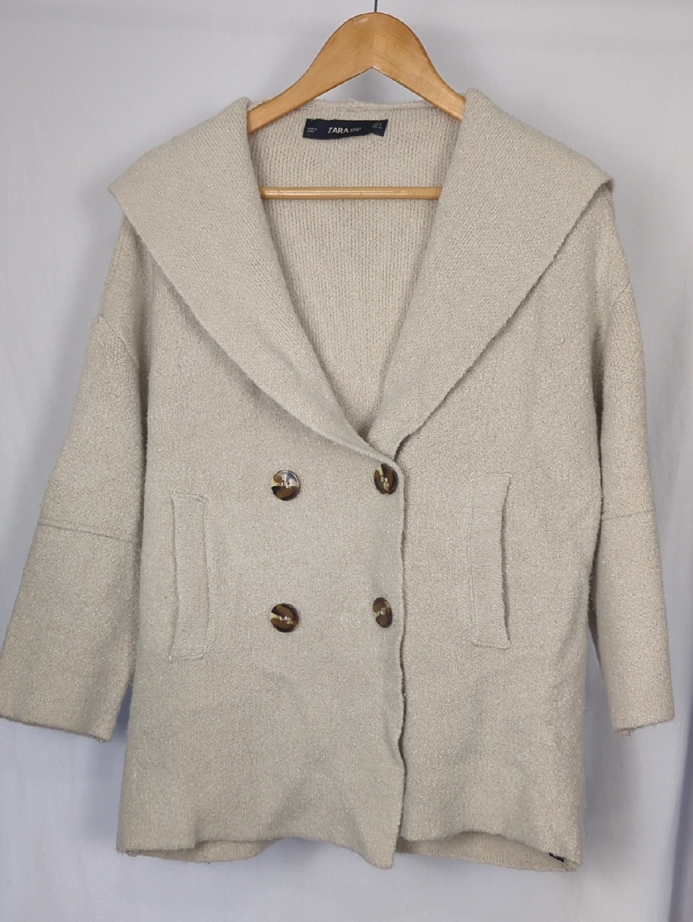 ZARA Shawl-Collar Double-Breasted Oversize Pea Coat With Hood